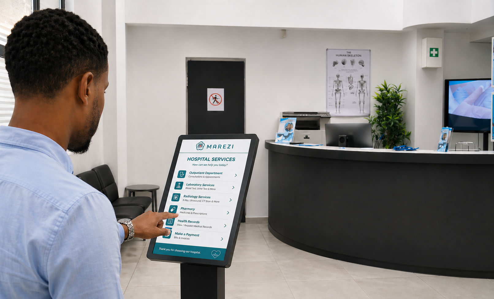 Marezi queue management system in hospitals